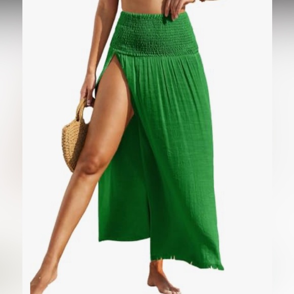 Green Swim Summer Beach Split Thigh Cover Up Skirt,dress - Picture 9 of 9